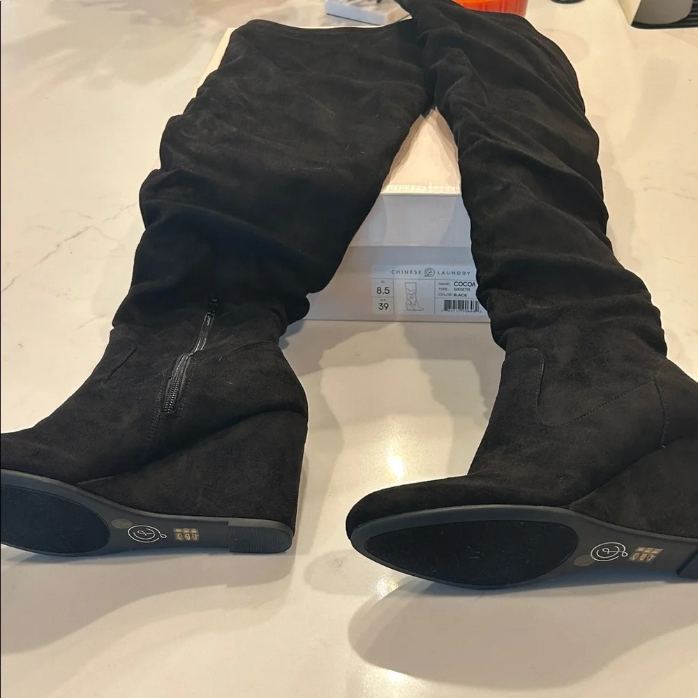 Chinese Laundry Black Over-the-Knee Wedge Boots